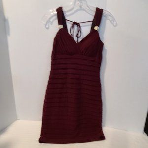 Cache Pleated Bodycon Dress Size 4-Wine color-Rhinestone/Gold strap detail